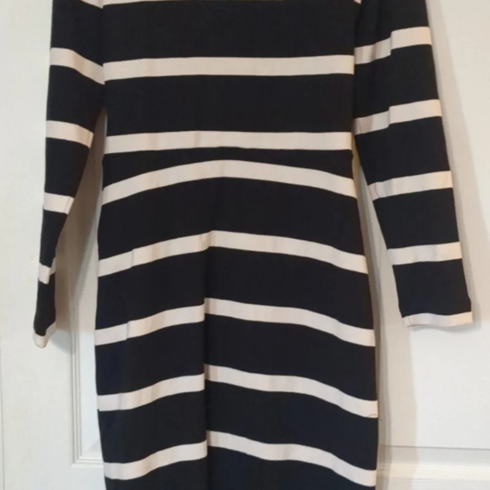Tanya Taylor Black and Cream Striped Long Sleeve Dress - Picture 6 of 6